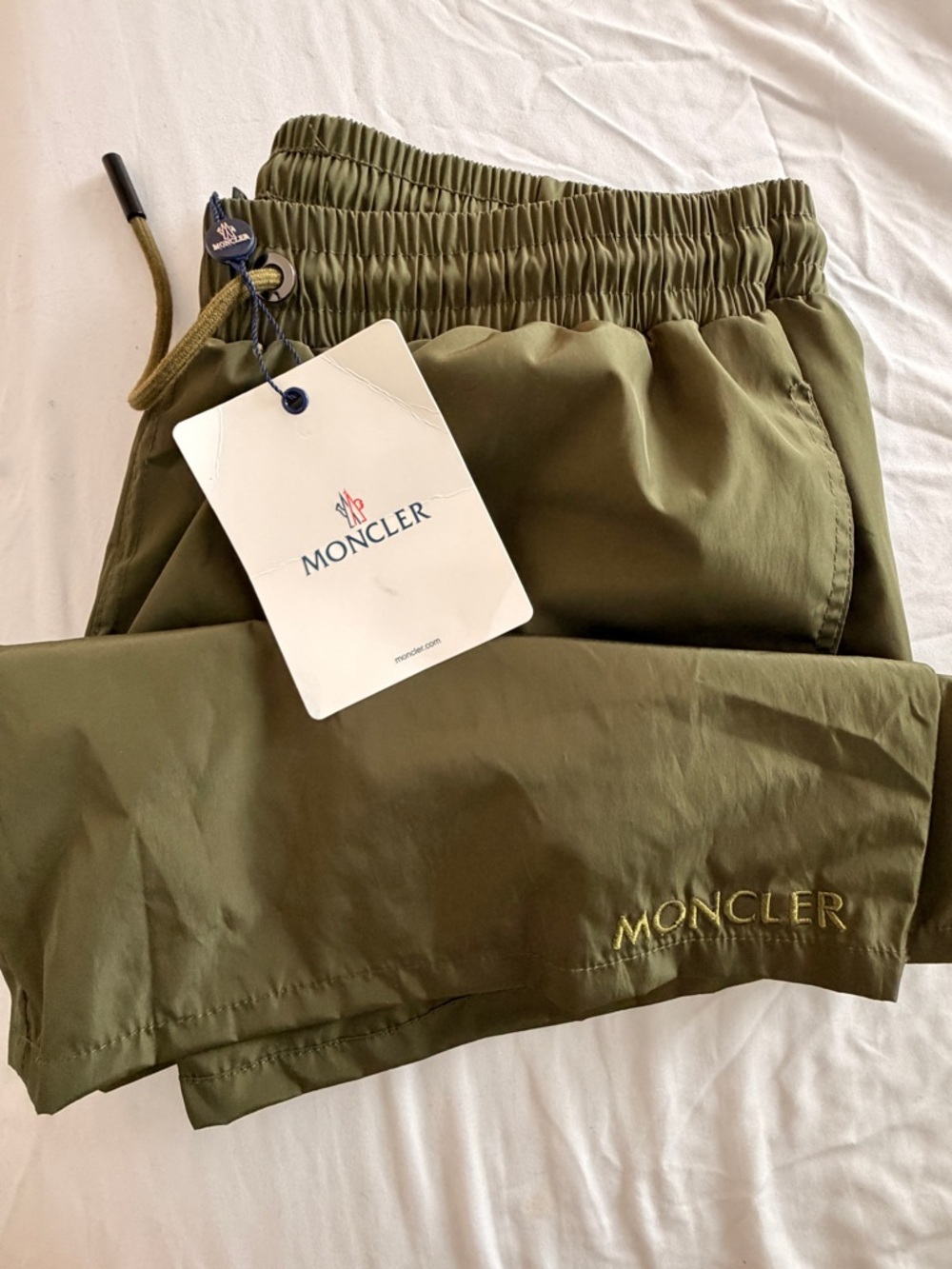 Moncler Olive Drawstring Athletic Shorts